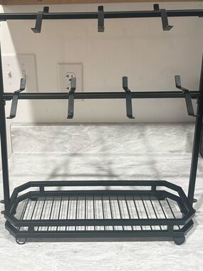 Black Metal Coffee Mug Rack and Drip Tray - Countertop Storage